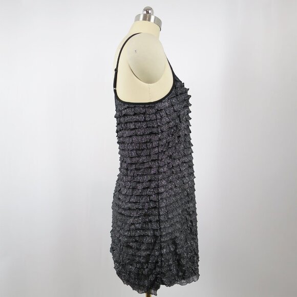 Free People Rows of Ruffles Dress Black Glitter Cascade Ruffle Slip Dress M NWOT - Picture 3 of 16